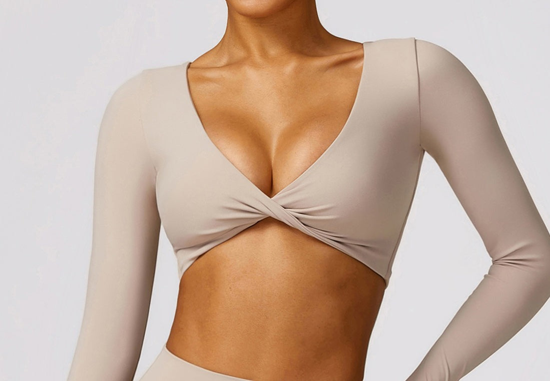 Twisted V-Neck Long Sleeve Active Top