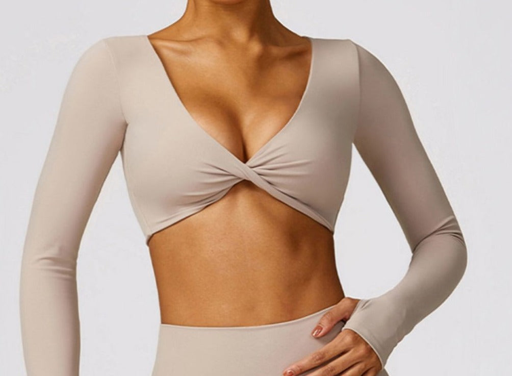 Twisted V-Neck Long Sleeve Active Top