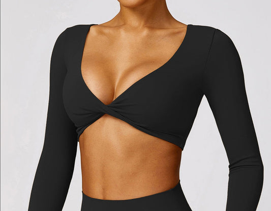 Twisted V-Neck Long Sleeve Active Top