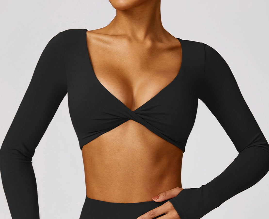 Twisted V-Neck Long Sleeve Active Top